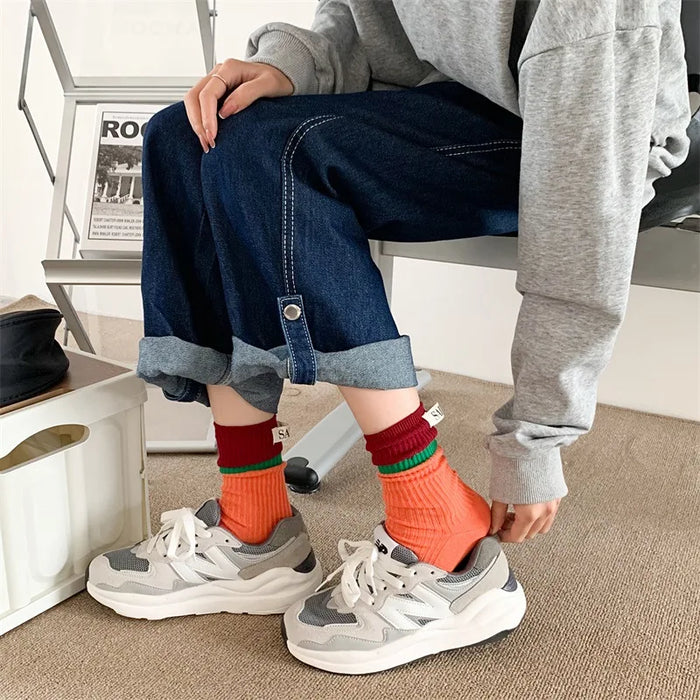 Contrast coloured socks, women's high top pile up socks