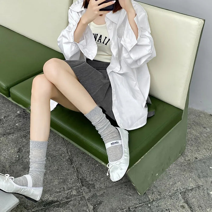 Breathable solid, ballet style ultra-thin, vertical stripes mid tube socks