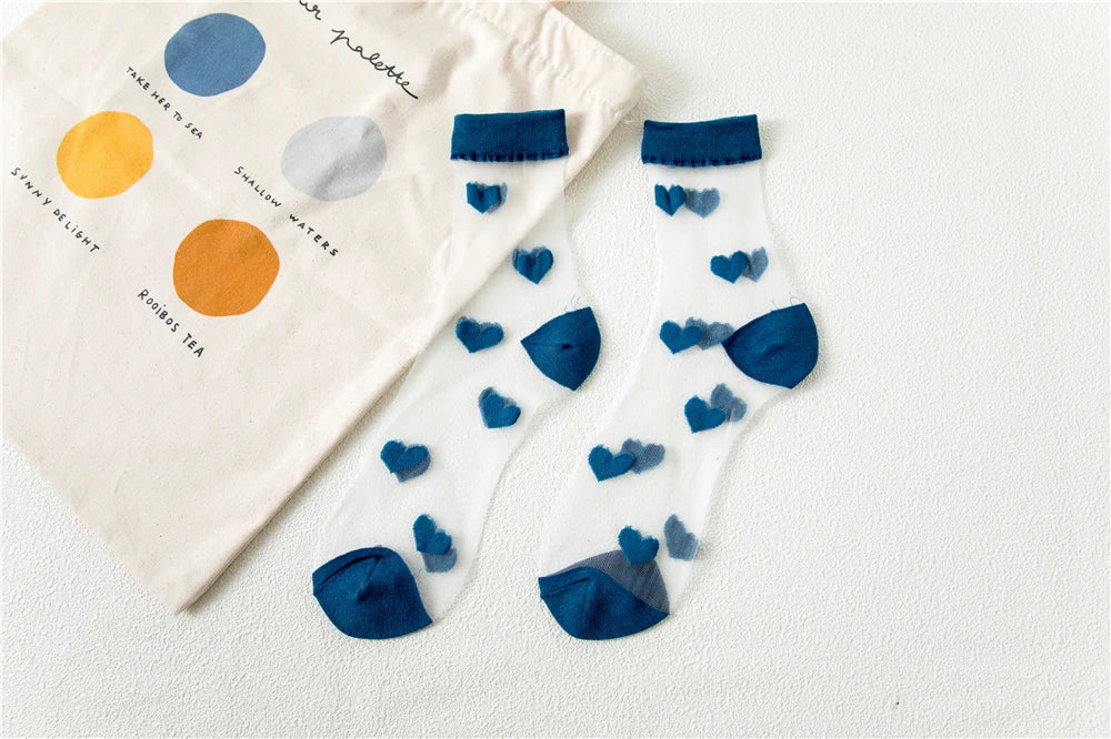 Transparent Women Socks Comfortable  Heart Pattern