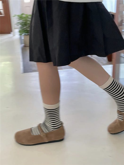 Striped Cotton Socks Women’s Breathable Middle Tube Socks