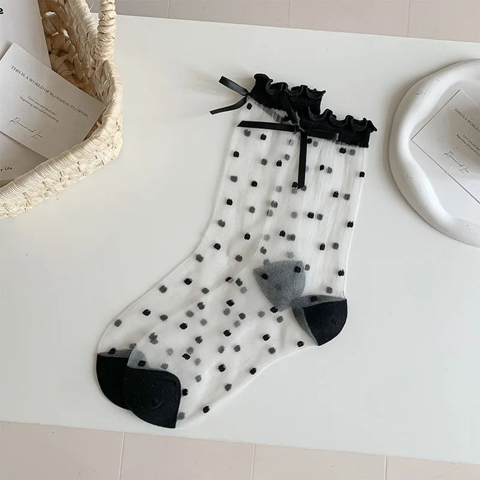 Lolita Sweet Girls Lace Bow Socks for Girls Ultra-thin Transparent