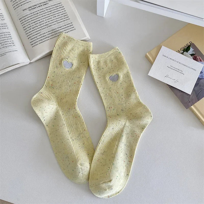 Polka Dot Embroidered Heart Socks