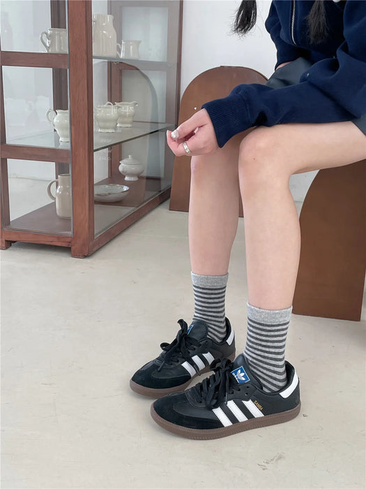Striped Cotton Socks Women’s Breathable Middle Tube Socks