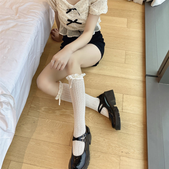Ruffle Long Lace Bow Knee High Sock