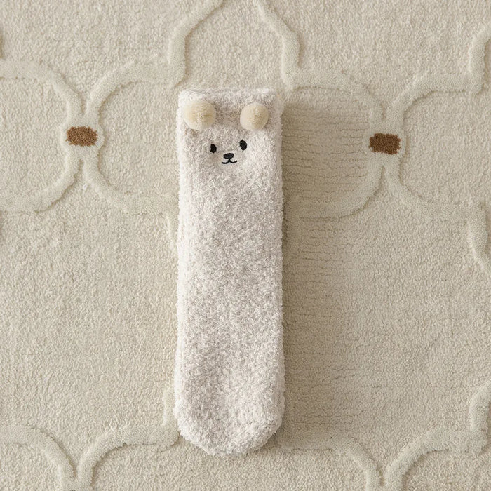 Cute Bear Coral Plush Socks