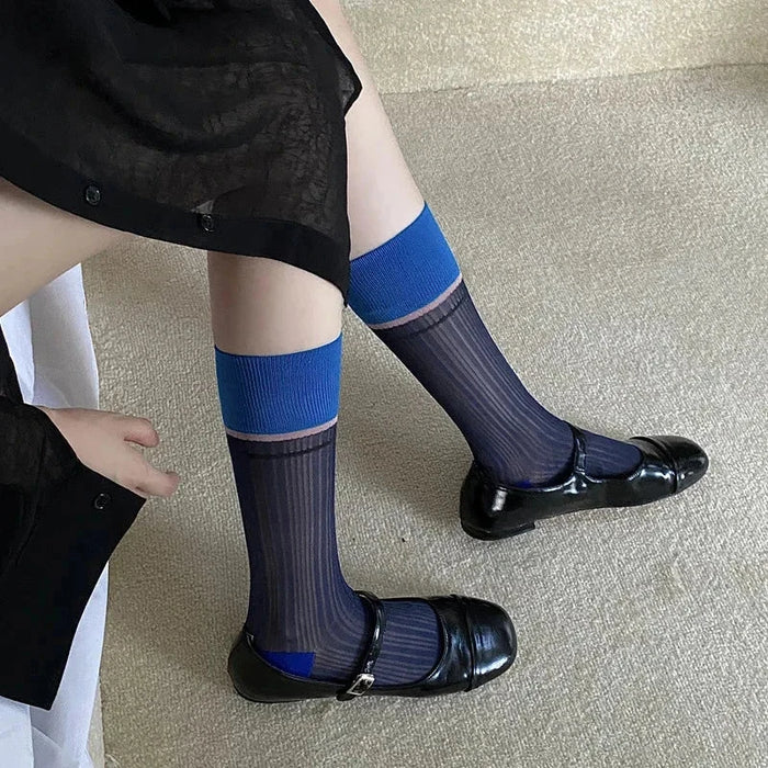 Transparent silk thin striped socks