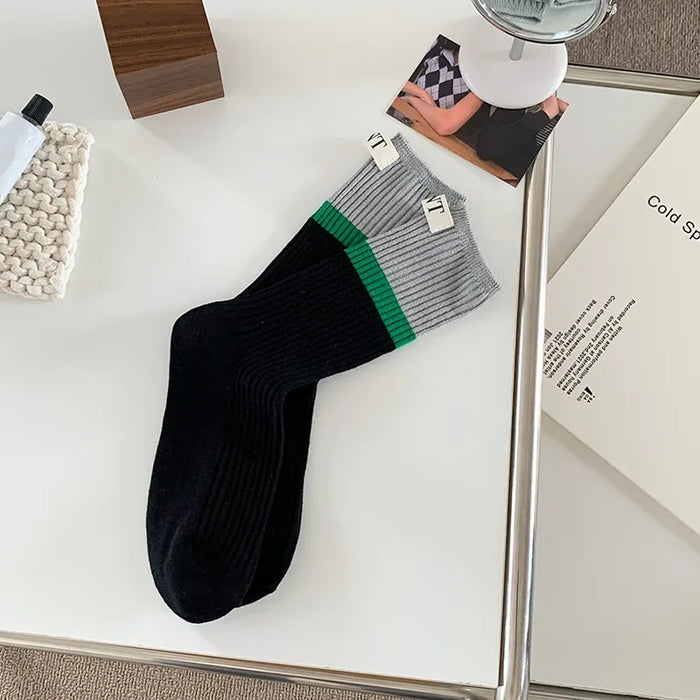 Contrast coloured socks, women's high top pile up socks