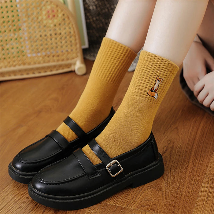New Cute Embroidery Fox Cartoon Animal Socks