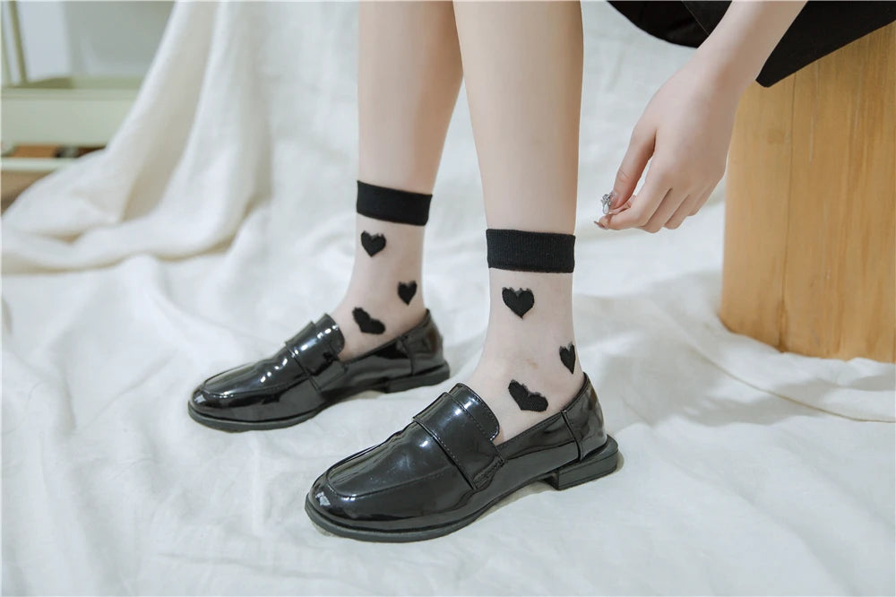 Transparent Women Socks Comfortable  Heart Pattern