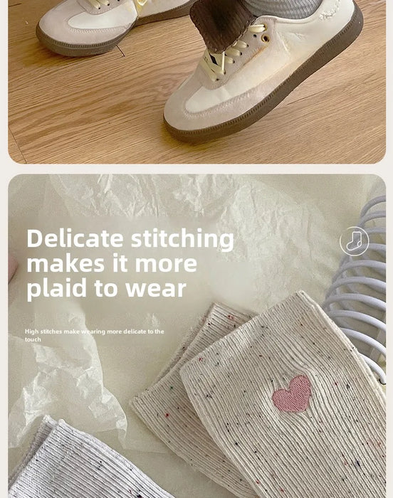 Polka Dot Embroidered Heart Socks