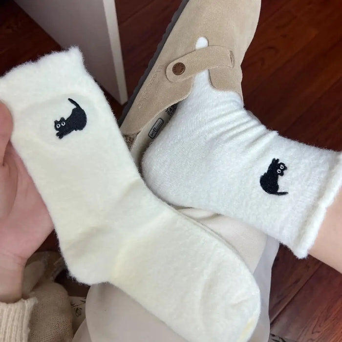 1/3P Cute Cat Mink Fleece Super Soft Socks for Women