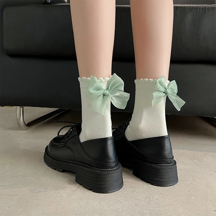 Sweet Bowknot Tied Middle Tube Socks Women Heel Bow Socks
