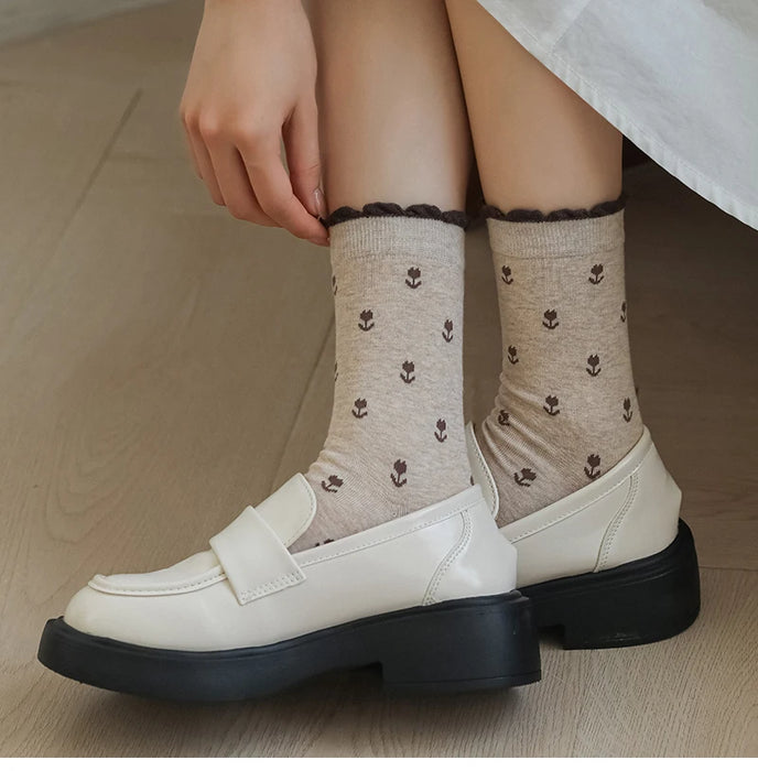 Long Breathable Retro Female Flower Socks