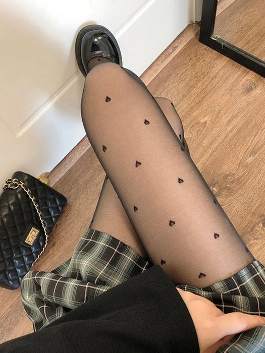Heart Polka Dot Lolita Pantyhose Tight High Socks