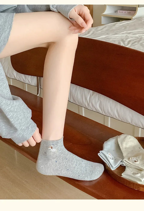 womens-socks-cartoon-dog-embroidery-short-socks-spring-summer-thin-cute-cotton-socks-boneless-sweat-absorbing-wave-point-socks