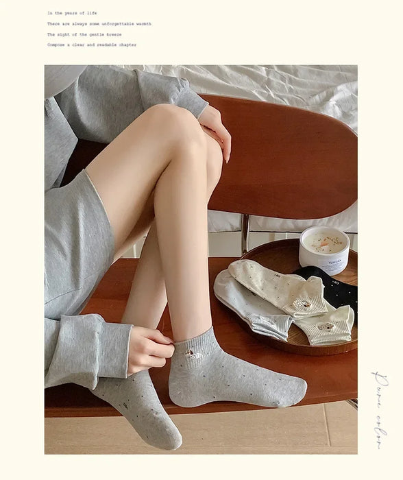 womens-socks-cartoon-dog-embroidery-short-socks-spring-summer-thin-cute-cotton-socks-boneless-sweat-absorbing-wave-point-socks