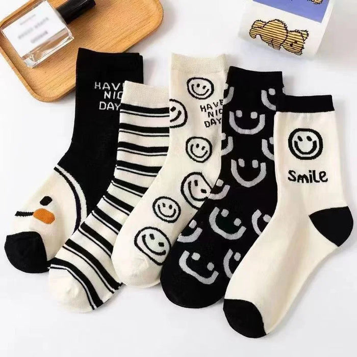 5 Pairs Happy Face Crew Socks