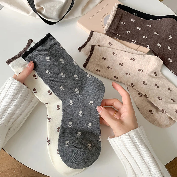Long Breathable Retro Female Flower Socks