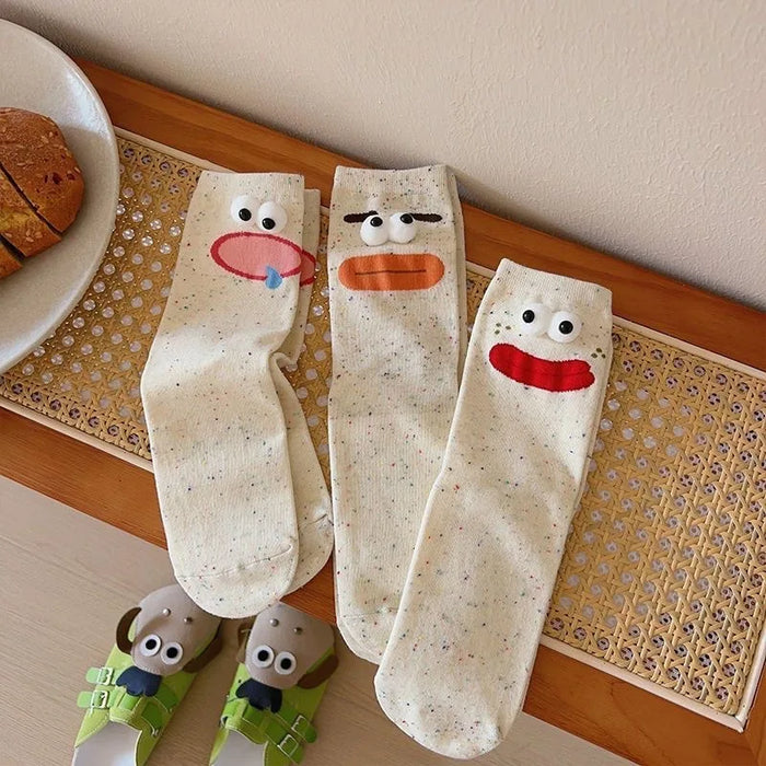 Funny Expression Women's Socks  Cartoon Big Eyes Socks