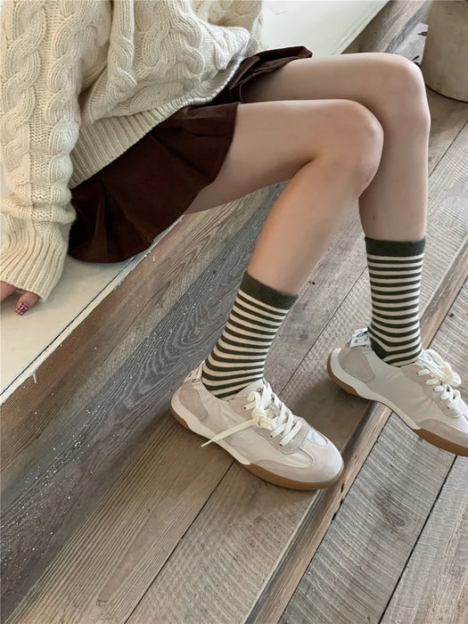 Striped Cotton Socks Women’s Breathable Middle Tube Socks