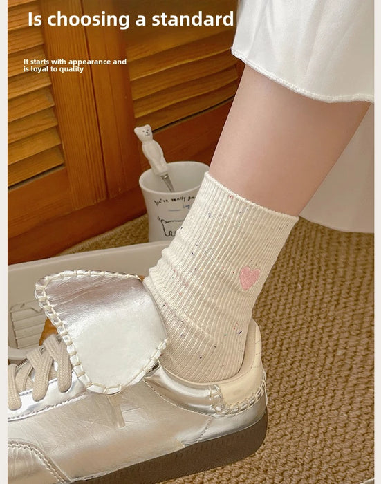 Polka Dot Embroidered Heart Socks