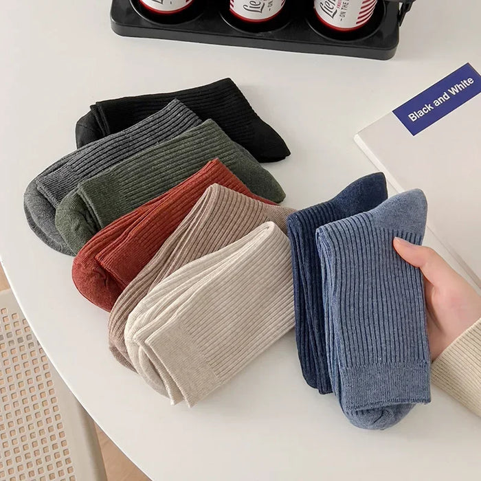 Mens Breathable Elastic Cotton Long Socks Solid Color