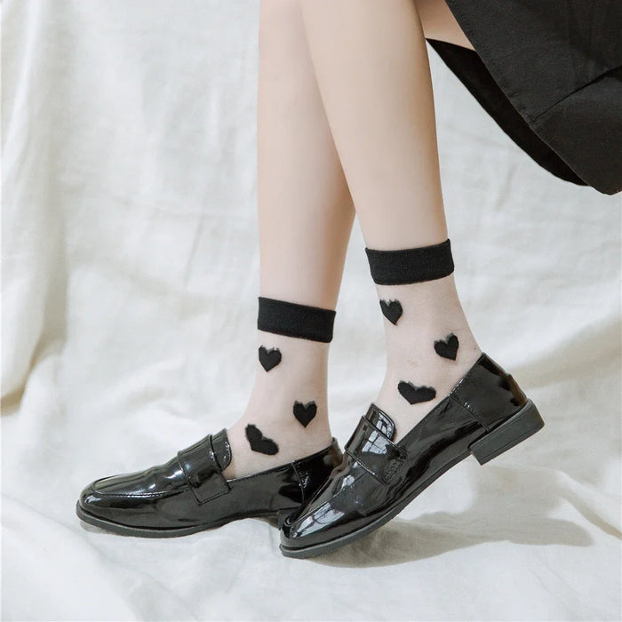 Transparent Women Socks Comfortable  Heart Pattern