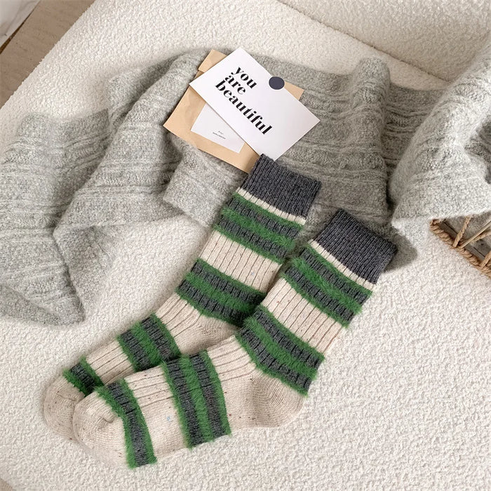 Wool Stripe Designer Socks Middle Tube
