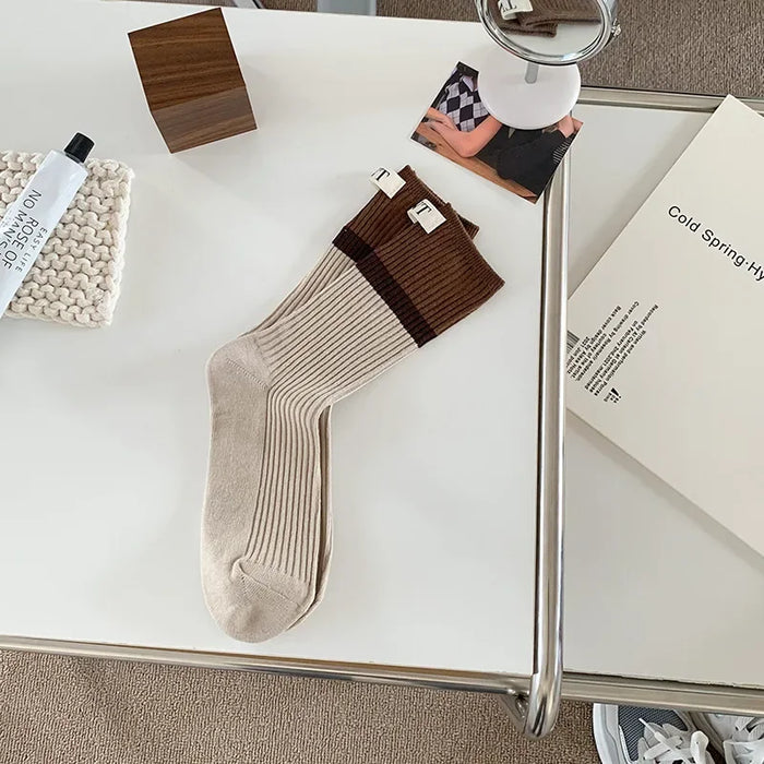 Contrast coloured socks, women's high top pile up socks