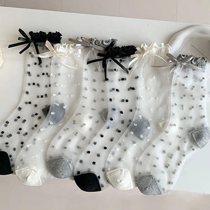 Lolita Sweet Girls Lace Bow Socks for Girls Ultra-thin Transparent