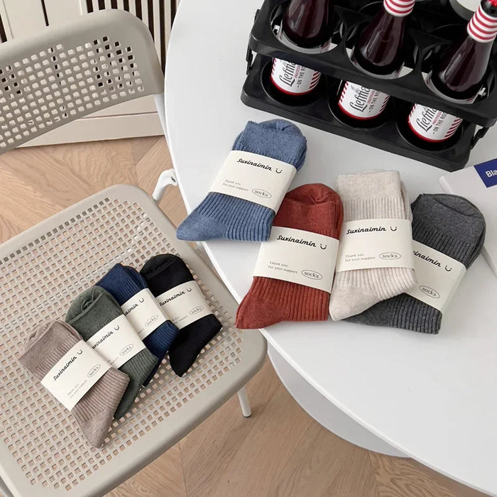 Mens Breathable Elastic Cotton Long Socks Solid Color