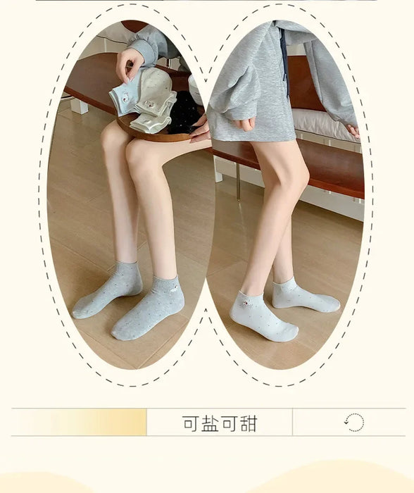 womens-socks-cartoon-dog-embroidery-short-socks-spring-summer-thin-cute-cotton-socks-boneless-sweat-absorbing-wave-point-socks