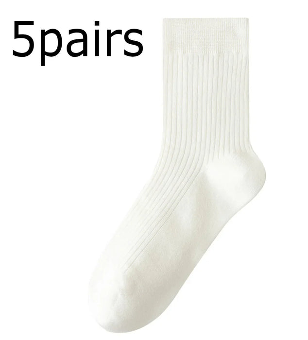 5-pairs-100-cotton-womens-socks-soft-casual-solid-color-middle-tube-socks-women-new-spring-high-quality-socks