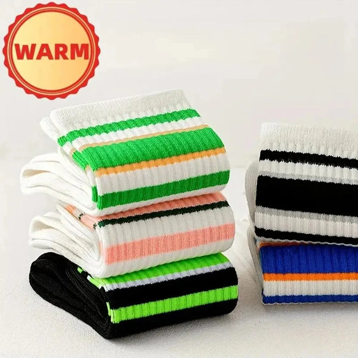 5 Pairs Women's  Simple Colorful Striped Socks