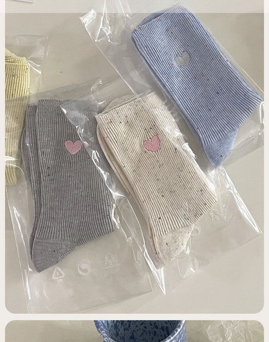 Polka Dot Embroidered Heart Socks