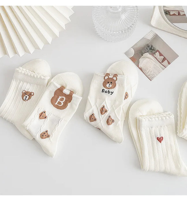 5 Pairs Medium Cartoon Stripes  High-quality Socks