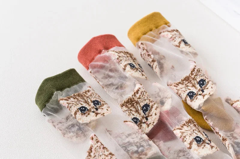 Women Transparent Cute Cat Socks