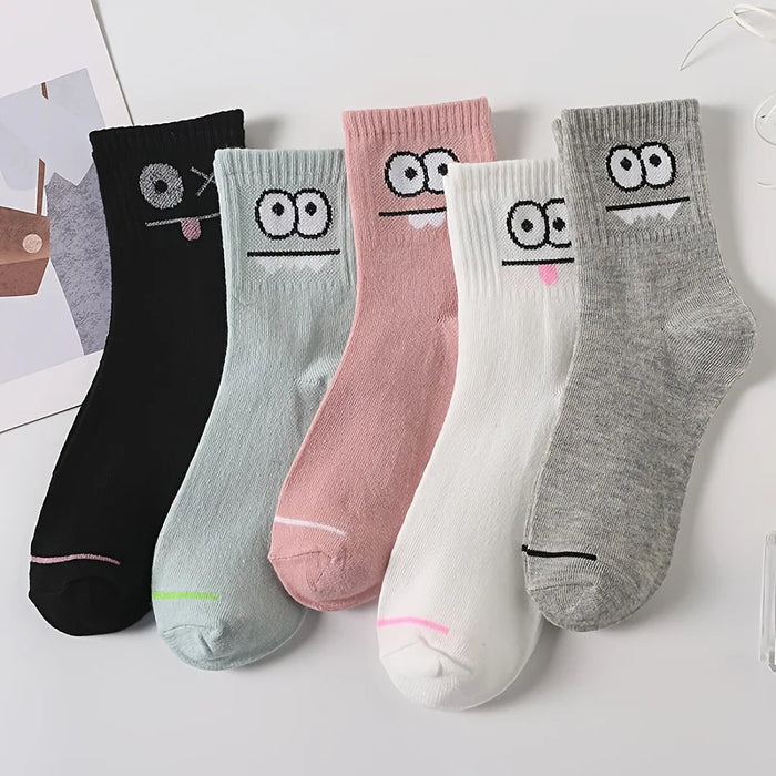 5/ Pairs Cute Expression Printed Ankle Socks