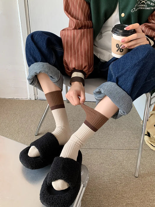 Contrast coloured socks, women's high top pile up socks