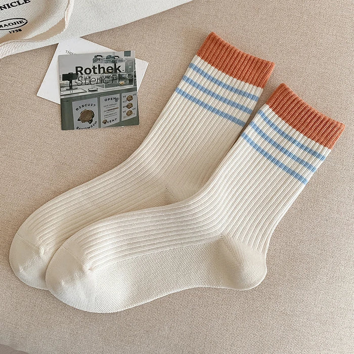 Mixed-color Daily Elastic Crew Socks Comfortable