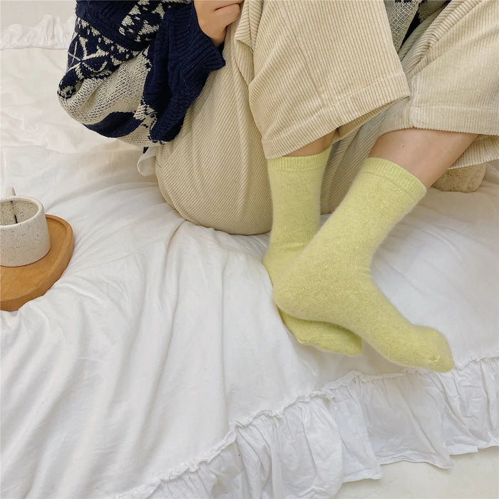 Rabbits Hair Women's Socks Solid Thermal Cashmere