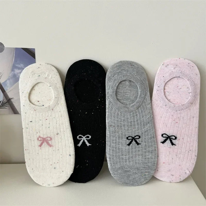 Women Thin Dot Yarn Bowknot No-show Socks