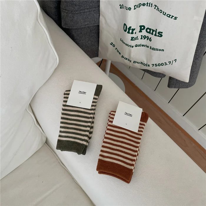Striped Cotton Socks Women’s Breathable Middle Tube Socks